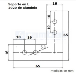 Soporte tipo L para perfiles aluminio 2020
