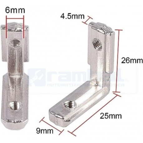 Conector en Forma de L Para Perfiles T-Slot 2020