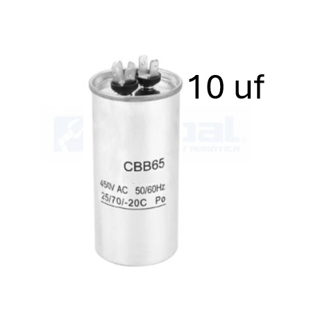 Condensador de arranque CBB65 10uf 450V AC, partida Motores