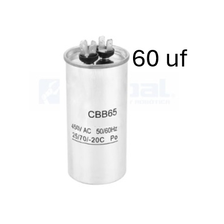 Condensador de arranque CBB65 60uf 450V AC, partida Motores