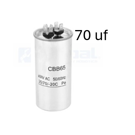 Condensador de arranque CBB65 70uf 450V AC, partida Motores