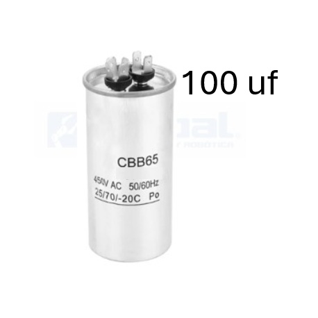 Condensador de arranque CBB65 100uf 450V AC, partida Motores