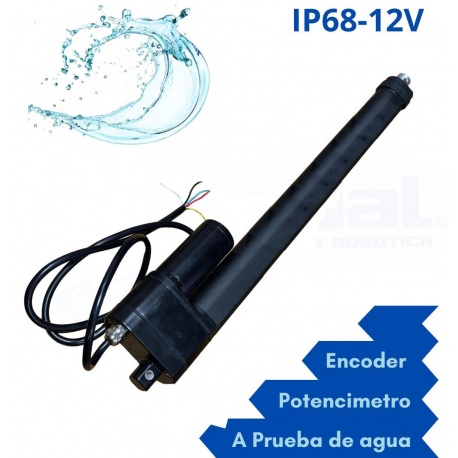 Actuador lineal Industrial 16" 16POT + feedback Potenciometro 80Kg IP68 12V