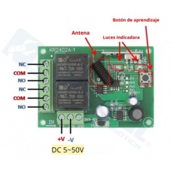 Módulo RF 2 Relés Control Remoto 433MHz