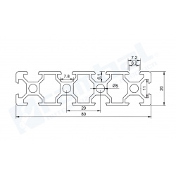 Riel Lineal Perfil 2080 V-Slot 20x80x1000mm.