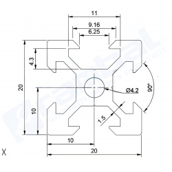 Riel Lineal Perfil 2020 T-Slot 20x20x1000mm.