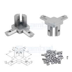 Angulo Conector Triple de Metal para Perfiles 20×20