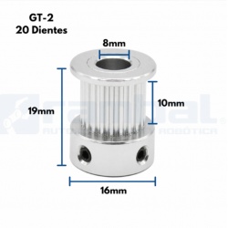 Polea dentada GT2 20 Dientes 8mm correa 10mm