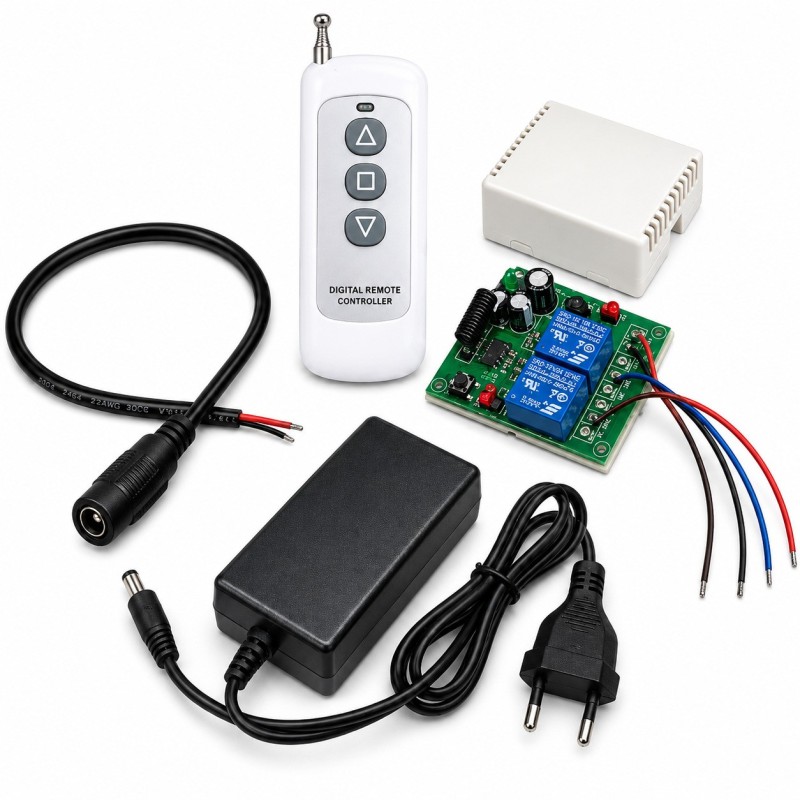 Completo Kit Control Remoto para Motor o Actuador Lineal Módulo RF 2 Relés  + Transformador 12V 5A + Cable Conector Jack