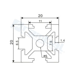 Riel Lineal-Perfil 2020 T-Slot 250MM