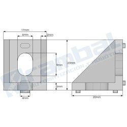 Soporte esquina para perfil 20x20x17mm
