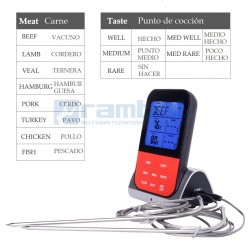 Termómetro inalámbrico e impermeable  de 2 sondas para cocina.