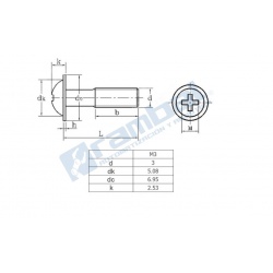 Pack 20 tornillos con tuerca M3 x 6mm cabeza brida de tipo Philips.