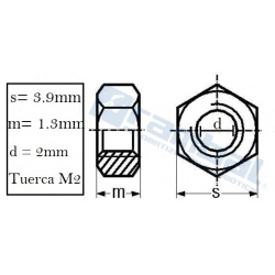 Set 10 tuercas M2 metálica 2mm acero inoxidable