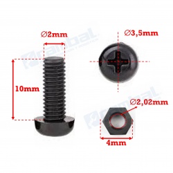 Set 20 Tornillos y Tuercas M2 x 10mm de acero inoxidable, cabezal redondo cruz
