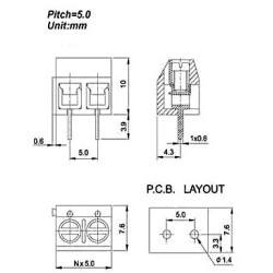 Terminales de Tornillo 5mm Pitch para PCB (2 Pines)